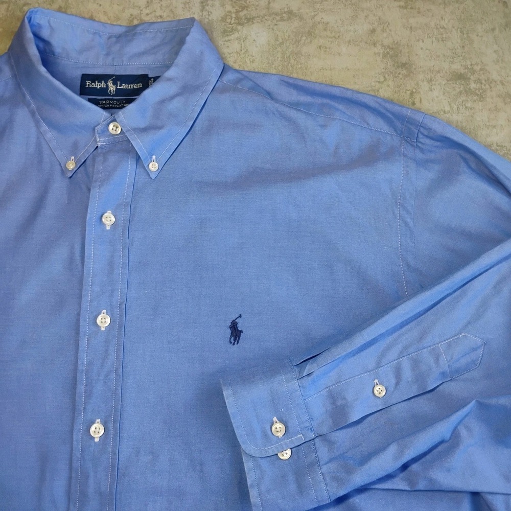 Vtg Ralph Lauren Yarmouth Button Down Shirt Mens Size 18 ( 34/35 ) Oxford Blue